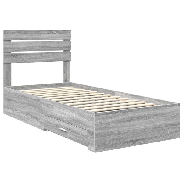 vidaXL Cadre de lit avec tiroir Sonoma Gris et Argent 75 x 190 cm