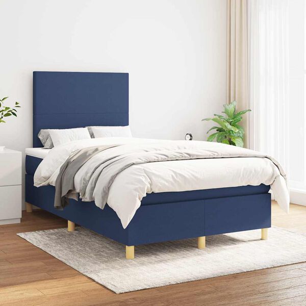 vidaXL Sommier &agrave; lattes de lit avec matelas bleu 120x190 cm tissu