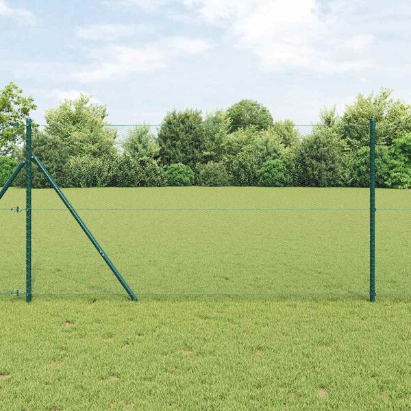 vidaXL Poteau de cl&ocirc;ture. Vert 10 x 1 m (maille de 13 mm) Acier et PVC