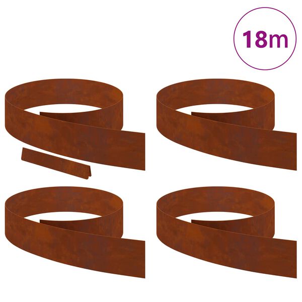 vidaXL Bordure de Pelouse 4 pcs Rouill&eacute; 450 x 0,05 x 15 cm