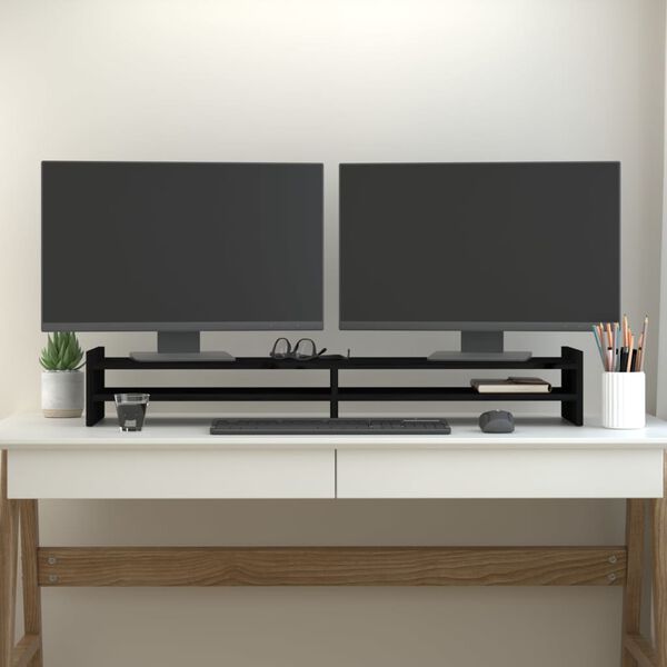 vidaXL Support de moniteur Noir 100x27x15 cm Bois de pin solide