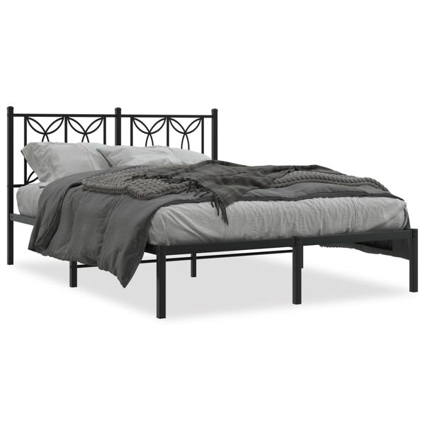 vidaXL Cadre de lit m&eacute;tal sans matelas avec t&ecirc;te de lit noir 135x190cm
