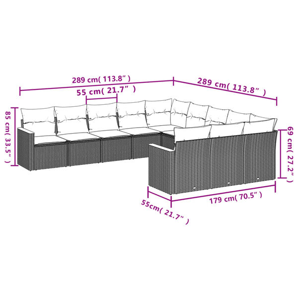 vidaXL Salon de jardin 11 pcs avec coussins beige r&eacute;sine tress&eacute;e