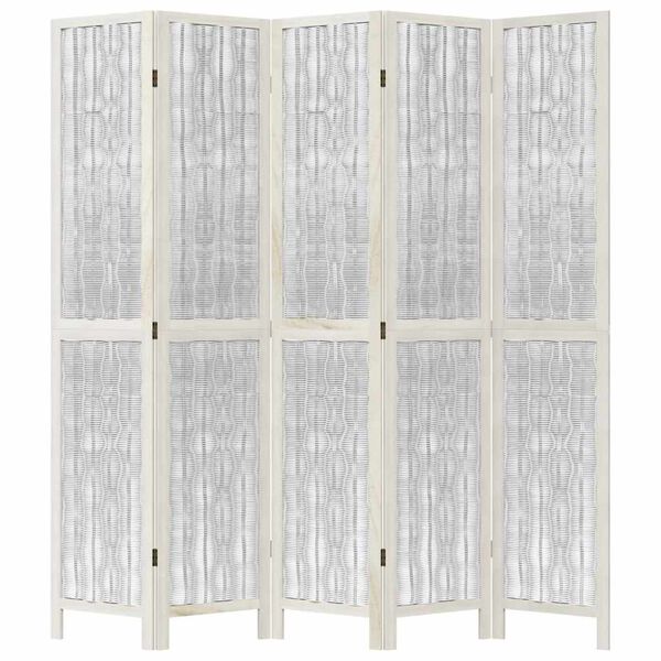 vidaXL Cloison de s&eacute;paration 5 panneaux blanc bois de paulownia massif