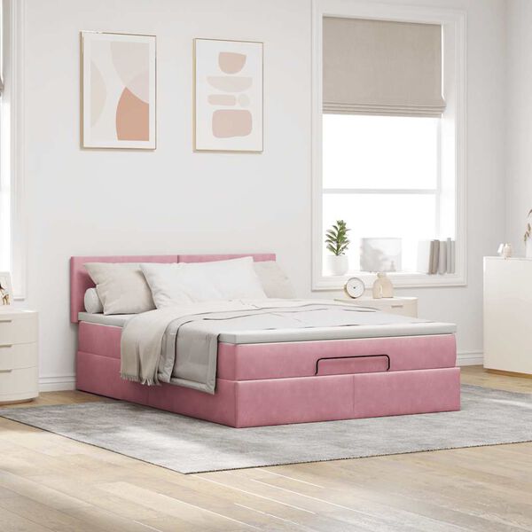 VidaXL Cadre de lit ottoman avec matelas rose 140x200 cm velours