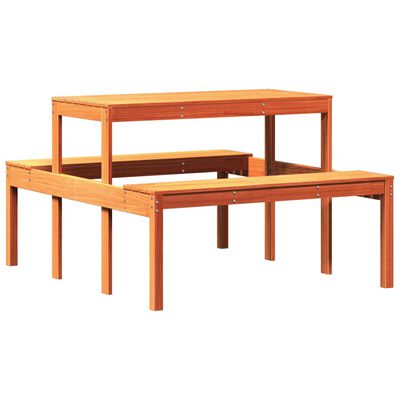 vidaXL Table de pique-nique cire marron 110x134x75 cm bois massif pin