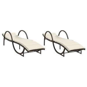 vidaXL Chaises longues lot de 2 avec coussins marron r&eacute;sine tress&eacute;e