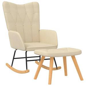vidaXL Chaise &agrave; bascule avec repose-pied Cr&egrave;me Tissu
