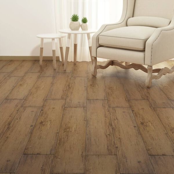vidaXL Planches de plancher PVC Non auto-adh&eacute;sif 4,46 m&sup2; Marron noyer