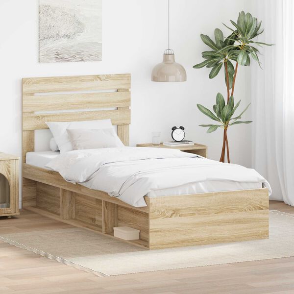 vidaXL Cadre de lit Ch&ecirc;ne Sonoma 75 x 190 cm Pin massif