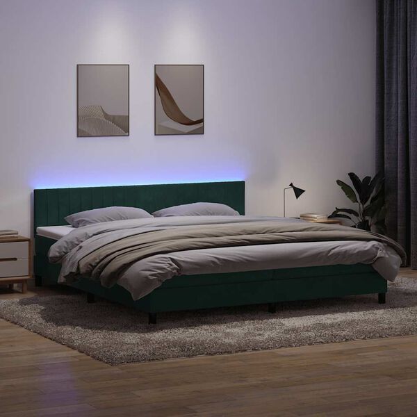 vidaXL Sommier à lattes de lit et matelas et LED vert foncé 200x210cm velours