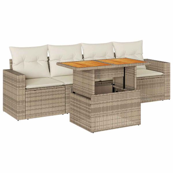 vidaXL Salon de jardin avec coussins 5 pcs beige r&eacute;sine tress&eacute;e
