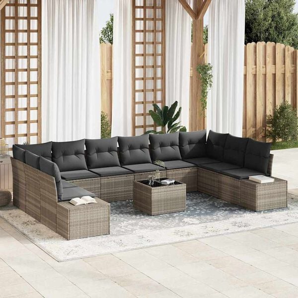 vidaXL Ensemble de canap&eacute; de jardin 10 pcs Gris clair Polyrotin