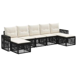 vidaXL Ensemble de canap&eacute; de jardin 7 pc Noir et blanc cr&egrave;me polyrotin