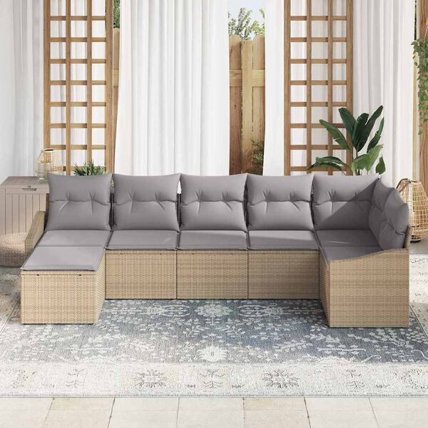 vidaXL Ensemble de Canap&eacute;s avec coussin 7 pcs Beige polyrotin