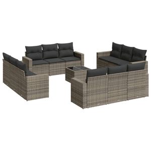 vidaXL Salon de jardin avec coussins 13 pcs gris r&eacute;sine tress&eacute;e