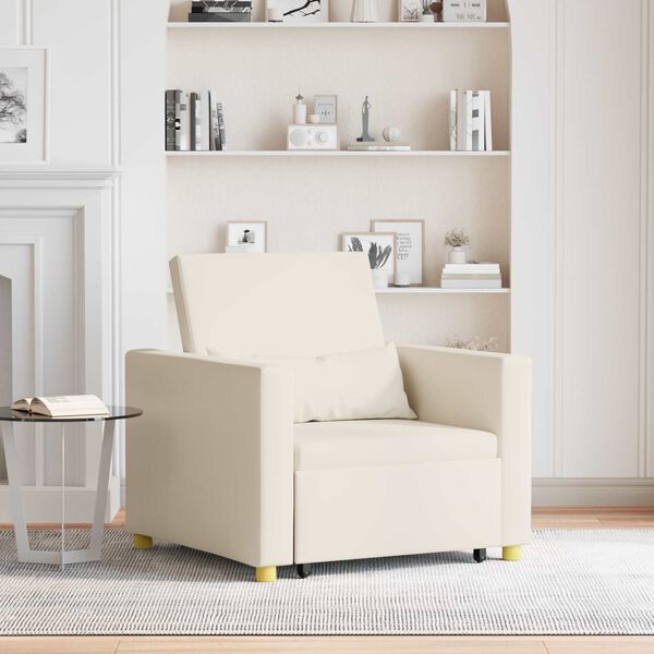 vidaXL Canap&eacute;-lit escamotable simple Blanc cr&egrave;me 90 x 165 x 87 cm