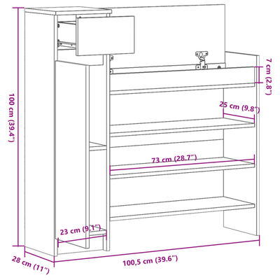 vidaXL Armoire à chaussures blanc 100,5x28x100 cm bois d'ingénierie