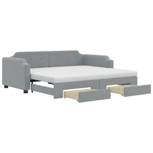 vidaXL Lit de jour avec gigogne et tiroirs gris clair 80x200 cm tissu