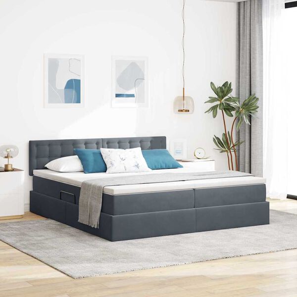 vidaXL Lit de Rangement avec matelas Gris fonc&eacute; 100 x 200 cm