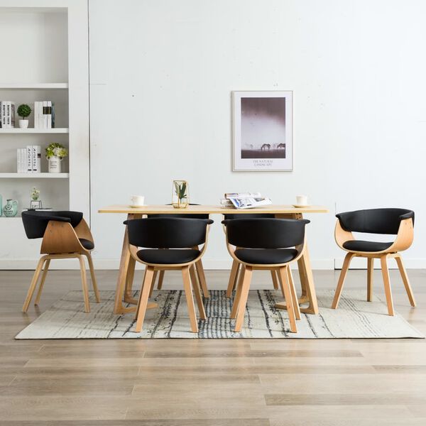 vidaXL Chaises &agrave; manger lot de 6 noir bois courb&eacute; et similicuir