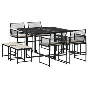 vidaXL Ensemble &agrave; manger de jardin 9pcs coussins noir r&eacute;sine tress&eacute;e