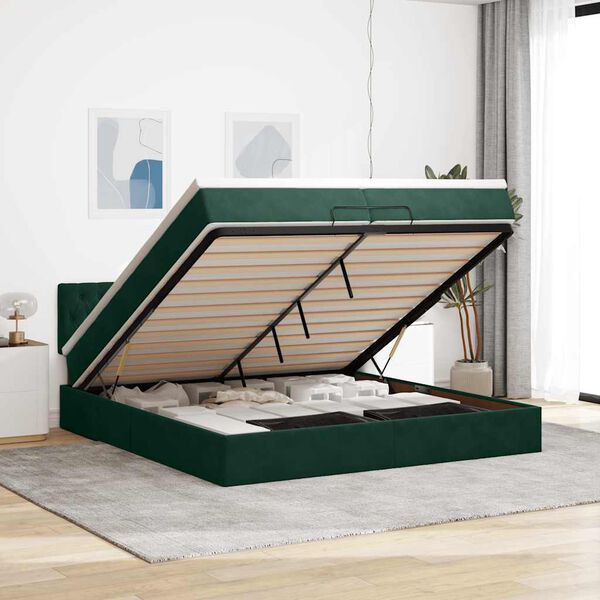 vidaXL Cadre de lit ottoman avec matelas vert fonc&eacute; 200x200 cm velours
