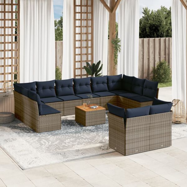 vidaXL Salon de jardin avec coussins 13 pcs gris r&eacute;sine tress&eacute;e