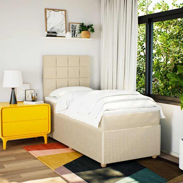 vidaXL Sommier &agrave; lattes de lit et matelas Cr&egrave;me 90x190 cm Tissu