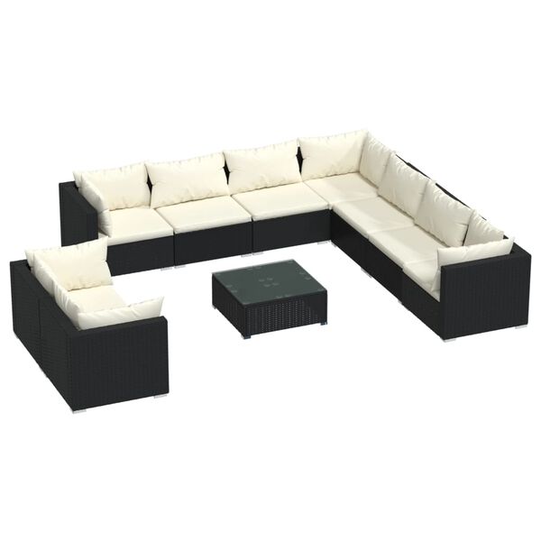 vidaXL Salon de jardin 10 pcs avec coussins noir r&eacute;sine tress&eacute;e