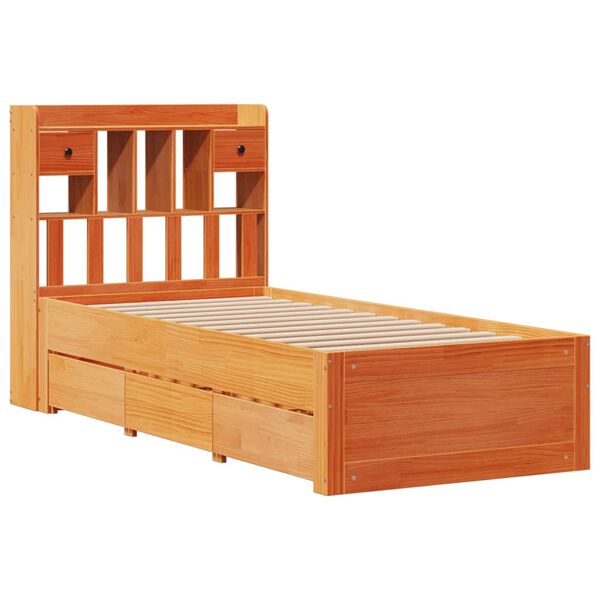 vidaXL Lit biblioth&egrave;que sans matelas cire marron 75x190 cm pin massif