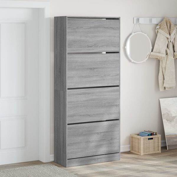 vidaXL Armoire &agrave; chaussures 4 tiroirs rabattables sonoma gris
