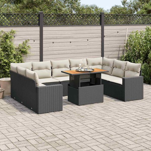 vidaXL Salon de jardin 10 pcs avec coussins noir r&eacute;sine tress&eacute;e