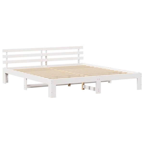 vidaXL Cadre de lit avec t&ecirc;te de lit Blanc 200 x 200 cm Pin massif