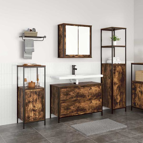 vidaXL Ensemble de mobilier de salle de bain 3 pcs Ch&ecirc;ne fum&eacute;