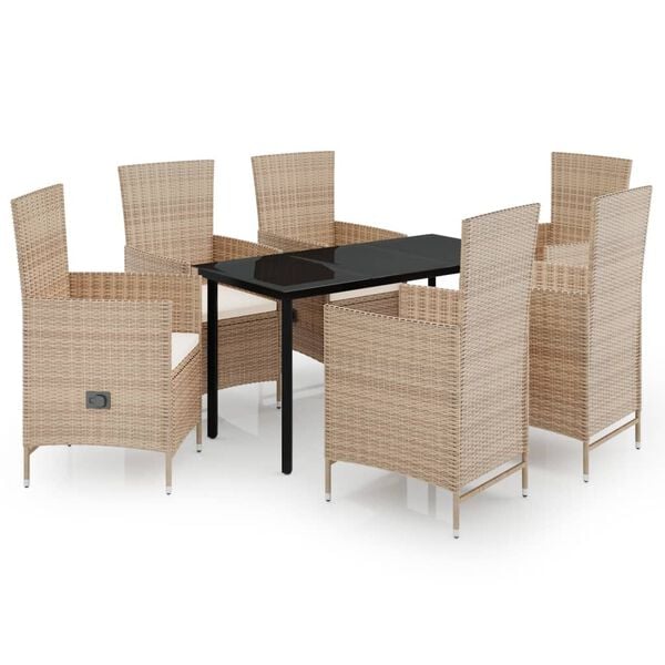 vidaXL Ensemble &agrave; manger de jardin avec coussins 7 pcs Beige