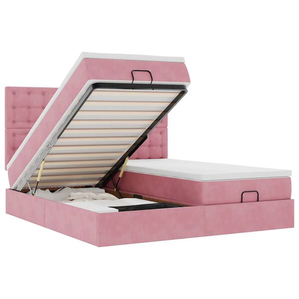 vidaXL Cadre de lit ottoman avec matelas rose 160x200 cm velours