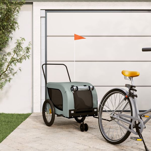 vidaXL Remorque de v&eacute;lo pour animaux de compagnie gris et noir