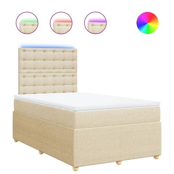 vidaXL Sommier &agrave; lattes de lit avec matelas cr&egrave;me 120x190 cm tissu