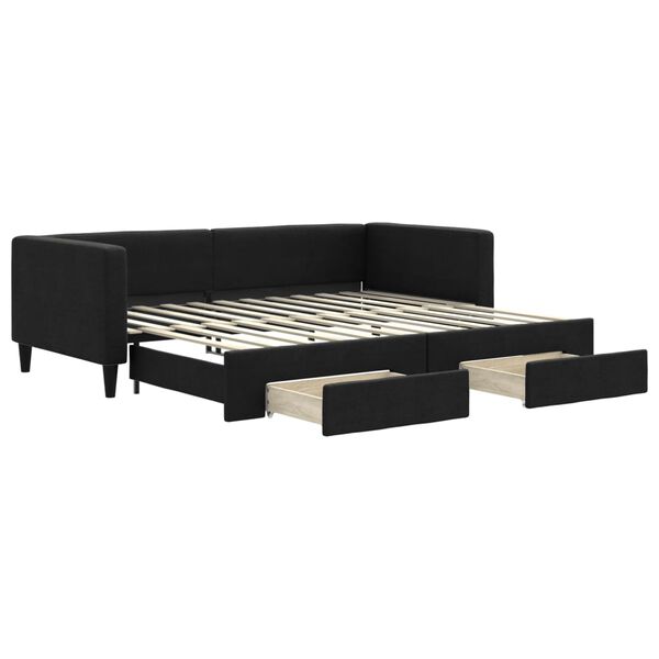 vidaXL Lit de jour avec gigogne et tiroirs sans matelas noir 90x200 cm