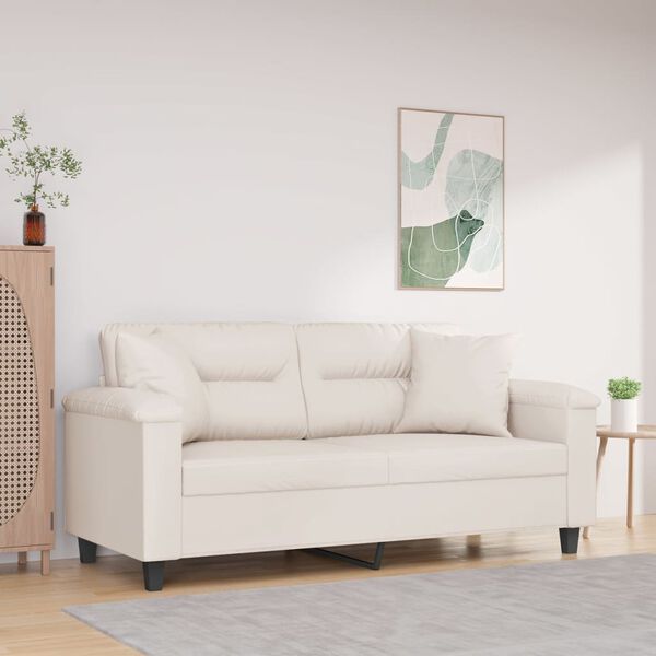vidaXL Canap&eacute; 2 places avec oreillers et coussins Beige 140 cm