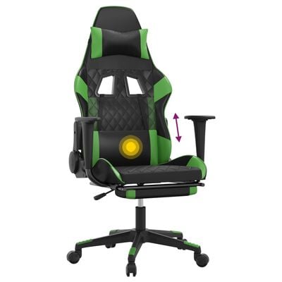 vidaXL Chaise de jeu de massage avec repose-pied Noir&Vert Similicuir