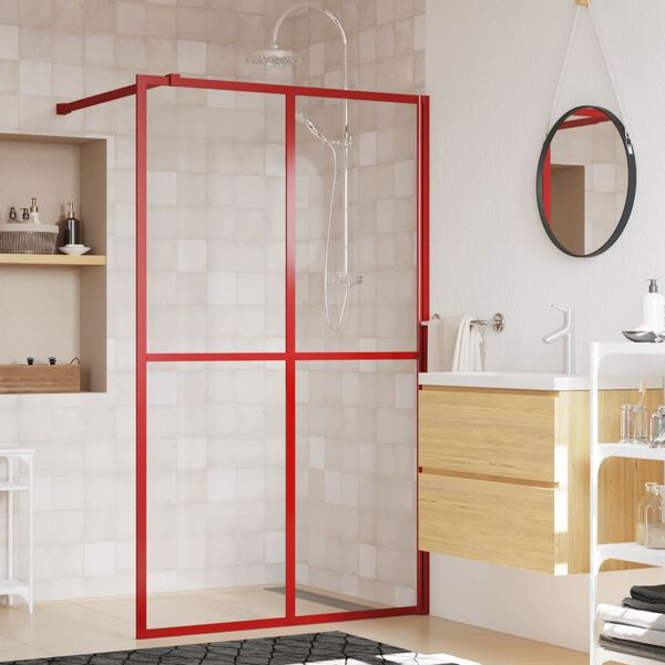 vidaXL Paroi de douche avec verre ESG transparent rouge 118x195 cm