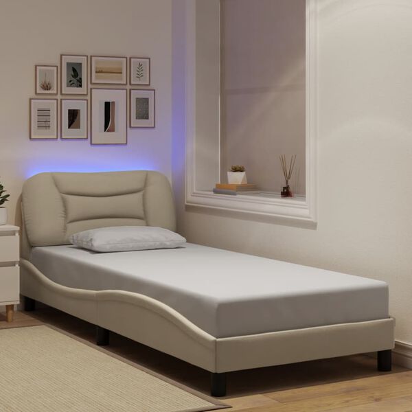 vidaXL Cadre de lit avec LED sans matelas Hvar cr&egrave;me 90x200 cm tissu