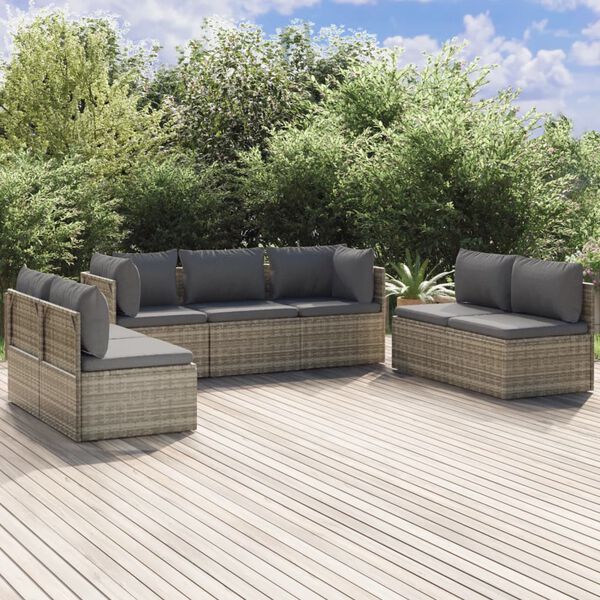 vidaXL Salon de jardin 8 pcs avec coussins Gris Résine tressée