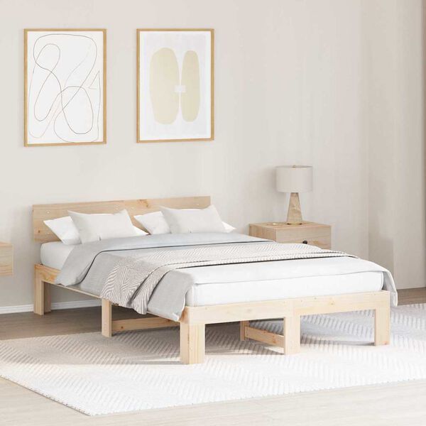vidaXL Cadre de lit avec t&ecirc;te de lit Naturel 120 x 190 cm Pin massif