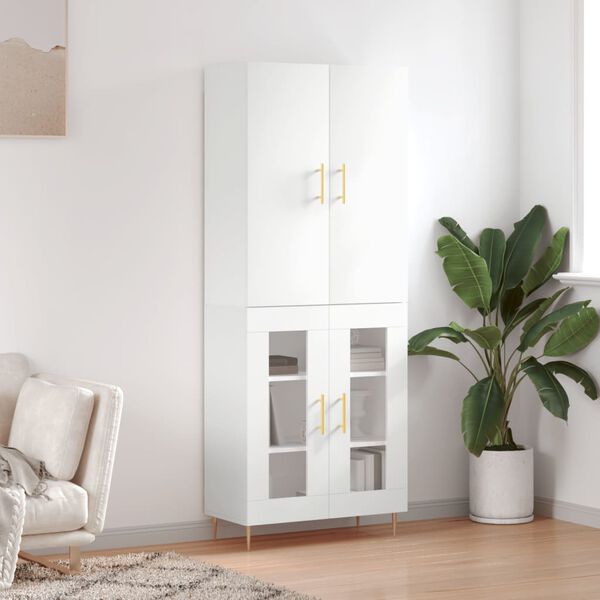 vidaXL Buffet haut Blanc 69,5x34x180 cm Bois d'ing&eacute;nierie