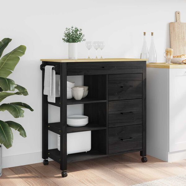 vidaXL Chariot de cuisine MONZA Noir 84 x 40 x 88,5 cm