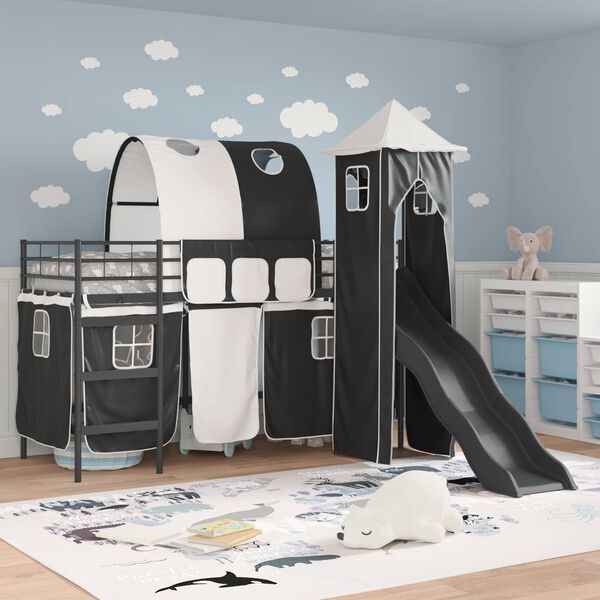 vidaXL Lit mezzanine pour enfants Noir 74,5 x 190 cm M&eacute;tал