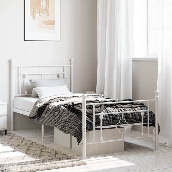 vidaXL Cadre de lit m&eacute;tal sans matelas et pied de lit blanc 100x190 cm